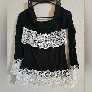 INC Black & White Lace Off Shoulder Sweater